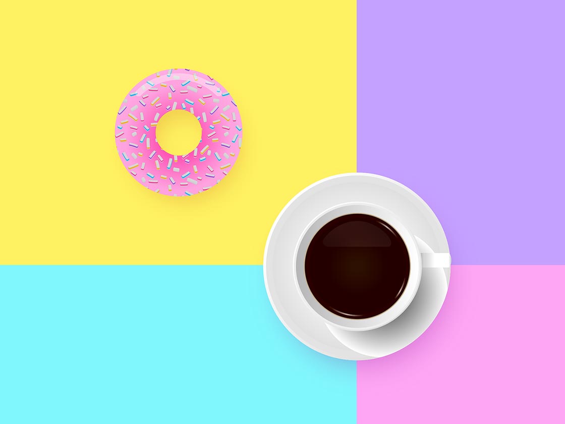 Illustration mit Kaffeetasse und Donut. Training Frankfurt